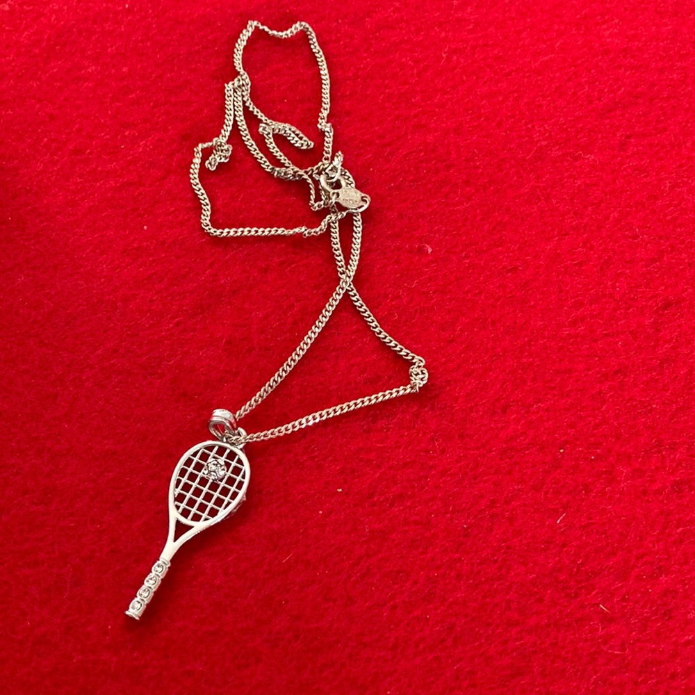 MAKE AN OFFER 
Tennis racquet pendant with crystal